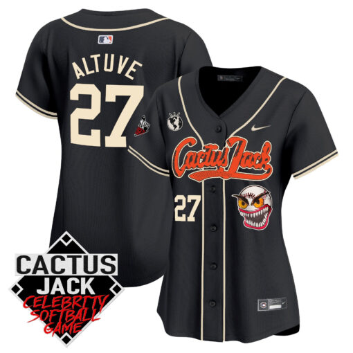 JosÃ© Altuve 27 Houston Astros Cactus Jack Celebrity Softball Game Patch Women Jersey - Black