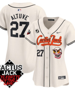 JosÃ© Altuve 27 Houston Astros Cactus Jack Celebrity Softball Game Patch Women Jersey - Cream