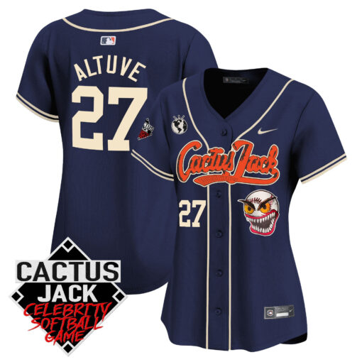 JosÃ© Altuve 27 Houston Astros Cactus Jack Celebrity Softball Game Patch Women Jersey - Navy