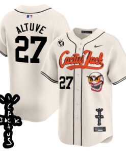 JosÃ© Altuve 27 Houston Astros Cactus Jack Patch V2 Men Jersey - Cream