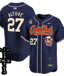 JosÃ© Altuve 27 Houston Astros Cactus Jack Patch V2 Men Jersey - Navy