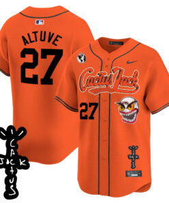 JosÃ© Altuve 27 Houston Astros Cactus Jack Patch V2 Men Jersey - Orange