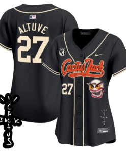 JosÃ© Altuve 27 Houston Astros Cactus Jack Patch V2 Women Jersey - Black