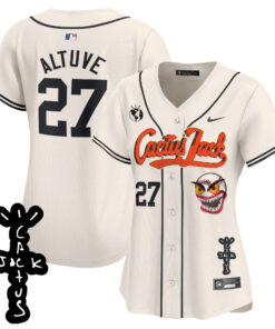 JosÃ© Altuve 27 Houston Astros Cactus Jack Patch V2 Women Jersey - Cream