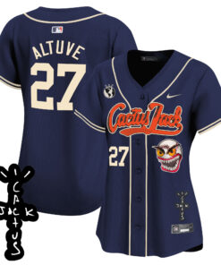 JosÃ© Altuve 27 Houston Astros Cactus Jack Patch V2 Women Jersey - Navy