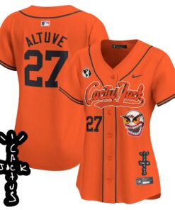 JosÃ© Altuve 27 Houston Astros Cactus Jack Patch V2 Women Jersey - Orange