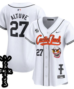 JosÃ© Altuve 27 Houston Astros Cactus Jack Patch V2 Women Jersey - White