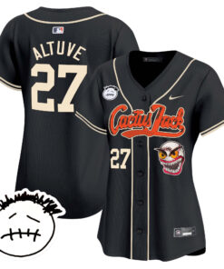 JosÃ© Altuve 27 Houston Astros Cactus Jack Patch V3 Women Jersey - Black