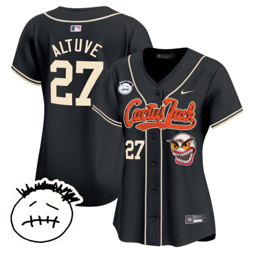 JosÃ© Altuve 27 Houston Astros Cactus Jack Patch V3 Women Jersey - Black
