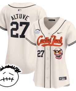 JosÃ© Altuve 27 Houston Astros Cactus Jack Patch V3 Women Jersey - Cream