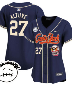 JosÃ© Altuve 27 Houston Astros Cactus Jack Patch V3 Women Jersey - Navy