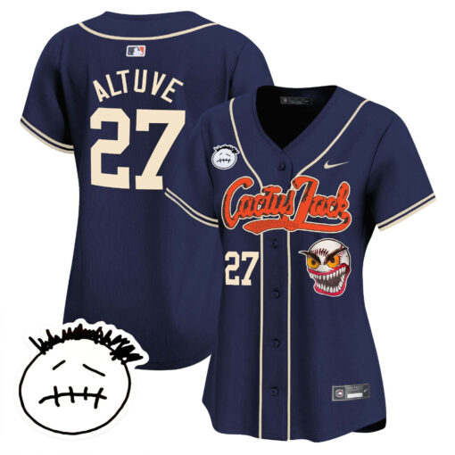 JosÃ© Altuve 27 Houston Astros Cactus Jack Patch V3 Women Jersey - Navy