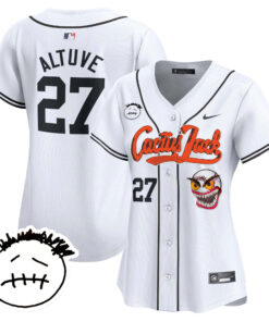 JosÃ© Altuve 27 Houston Astros Cactus Jack Patch V3 Women Jersey - White