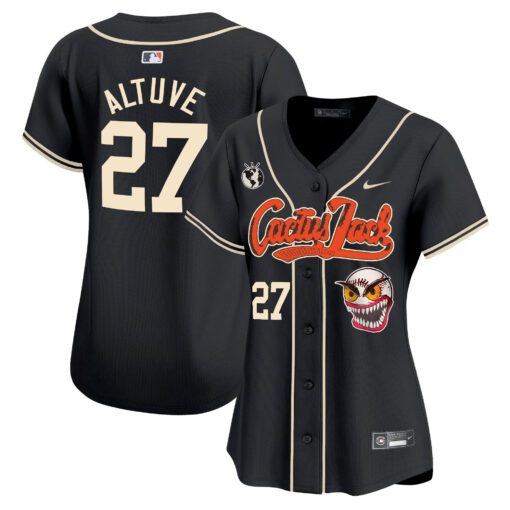 JosÃ© Altuve 27 Houston Astros Cactus Jack Patch Women Jersey - Black