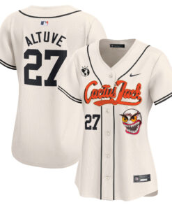 JosÃ© Altuve 27 Houston Astros Cactus Jack Patch Women Jersey - Cream