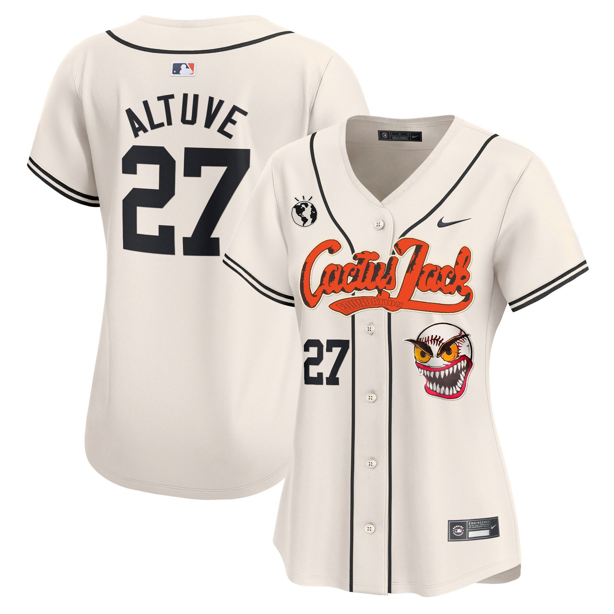 JosÃ© Altuve 27 Houston Astros Cactus Jack Patch Women Jersey - Cream
