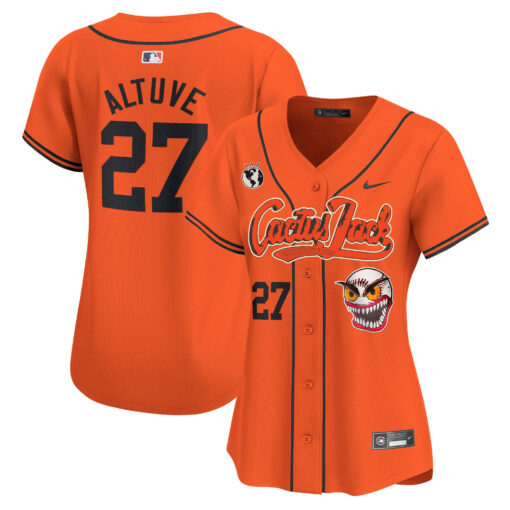JosÃ© Altuve 27 Houston Astros Cactus Jack Patch Women Jersey - Orange