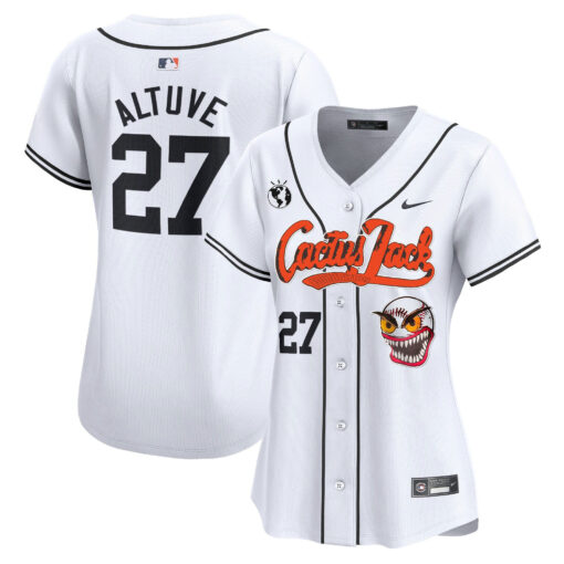 JosÃ© Altuve 27 Houston Astros Cactus Jack Patch Women Jersey - White
