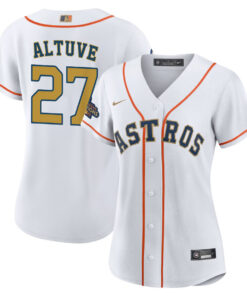 Jose Altuve 27 Houston Astros 2023 Gold Collection Women Jersey - White/Gold