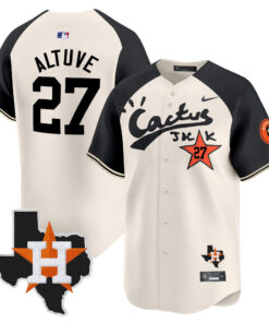 Jose Altuve 27 Houston Astros Cactus Jack Houston Patch Limited Jersey - Men, Cream Alternate 