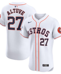 Jose Altuve 27 Houston Astros Home Elite Sponsor Patch Player Men Jersey - White