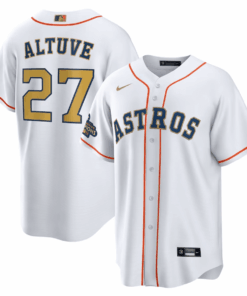 Jose Altuve 27 Houston Astros White/Gold 2023 Gold Collection Men Jersey