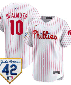 J.T. Realmuto 10 Philadelphia Phillies 2024 Jackie Robinson Patch Men Jersey - White