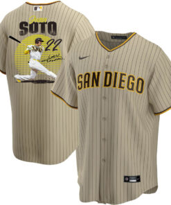 Juan Soto 22 San Diego Padres Signed Hit 2023 Alternate Player Men Jersey - Tan