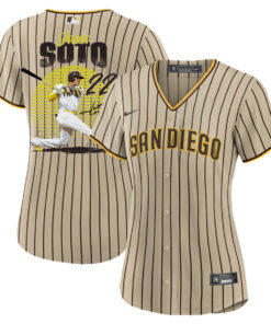 Juan Soto 22 San Diego Padres Signed Hit 2023 Alternate Player Women Jersey - Tan