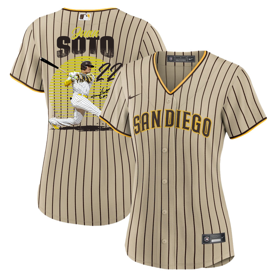 Juan Soto 22 San Diego Padres Signed Hit 2023 Alternate Player Women Jersey - Tan