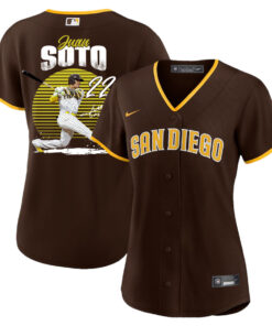 Juan Soto 22 San Diego Padres Signed Hit 2023 Road Player Women Jersey - Brown