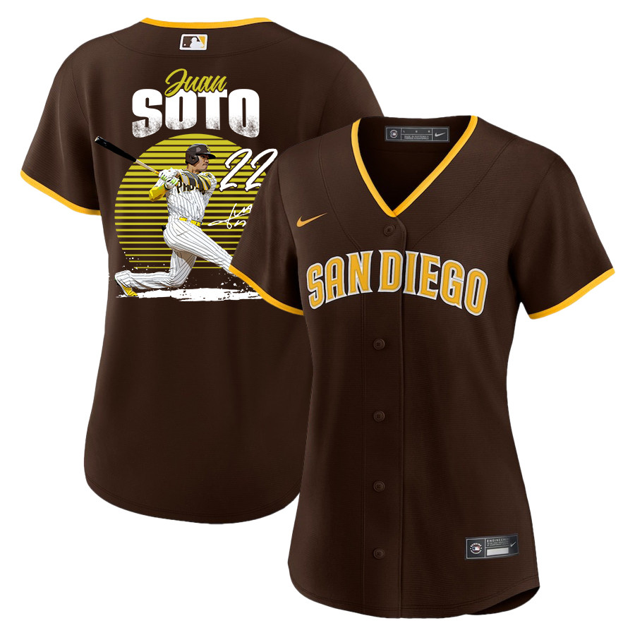 Juan Soto 22 San Diego Padres Signed Hit 2023 Road Player Women Jersey - Brown