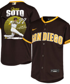 Juan Soto 22 San Diego Padres Signed Hit 2023 Road Player YOUTH Jersey - Brown