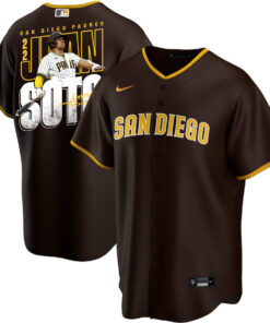Juan Soto 22 San Diego Padres Signed Posture 2023 Alternate Player Men Jersey - Brown