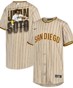 Juan Soto 22 San Diego Padres Signed Posture 2023 Alternate Player YOUTH Jersey - Sand/Brown