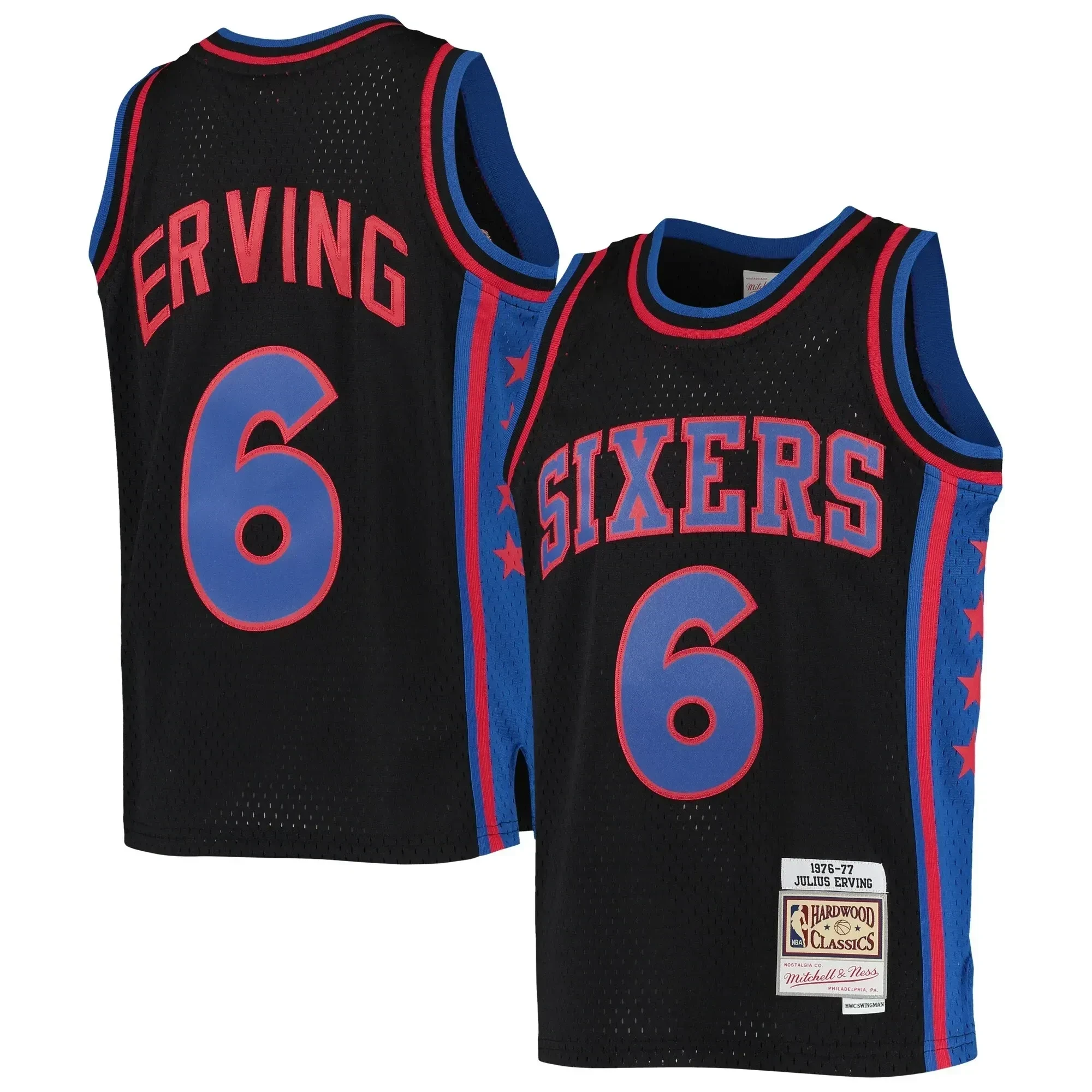 Julius Erving Philadelphia 76ers Mitchell & Ness 1976-77 Hardwood Classics Reload Jersey â€“ Black - JS427