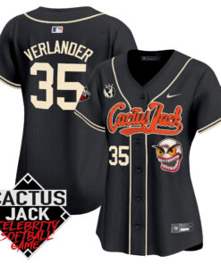 Justin Verlander 35 Houston Astros Cactus Jack Celebrity Softball Game Patch Women Jersey - Black