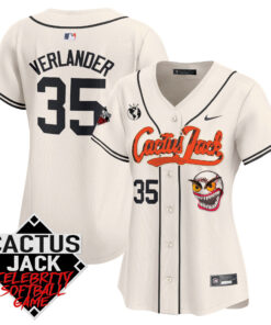 Justin Verlander 35 Houston Astros Cactus Jack Celebrity Softball Game Patch Women Jersey - Cream