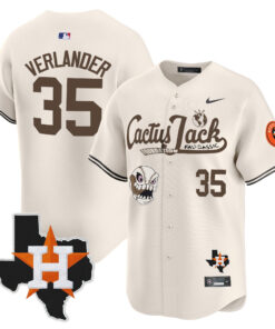 Justin Verlander 35 Houston Astros Cactus Jack Foundation Fall Classic Limited Jersey - Men, Cream 