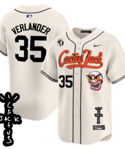 Justin Verlander 35 Houston Astros Cactus Jack Patch V2 Men Jersey - Cream