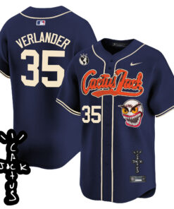 Justin Verlander 35 Houston Astros Cactus Jack Patch V2 Men Jersey - Navy
