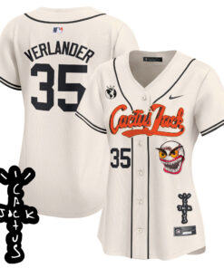 Justin Verlander 35 Houston Astros Cactus Jack Patch V2 Women Jersey - Cream