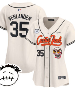 Justin Verlander 35 Houston Astros Cactus Jack Patch V3 Women Jersey - Cream