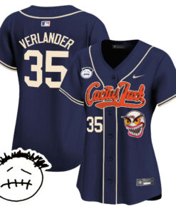 Justin Verlander 35 Houston Astros Cactus Jack Patch V3 Women Jersey - Navy