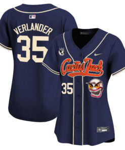 Justin Verlander 35 Houston Astros Cactus Jack Patch Women Jersey - Navy