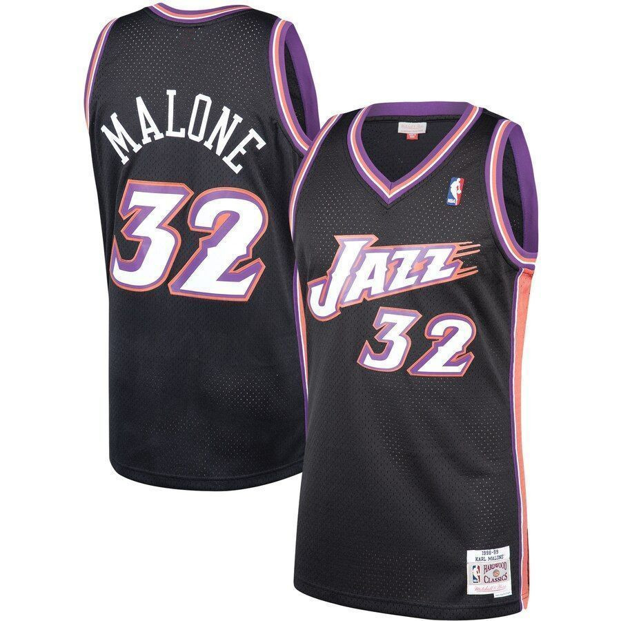Karl Malone Utah Jazz Mitchell & Ness 1998-99 Hardwood Classics Swingman Jersey - Black - JS912