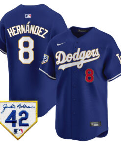 Kike Hernandez 8 Los Angeles Dodgers 2024 Jackie Robinson Patch Men Jersey - Royal