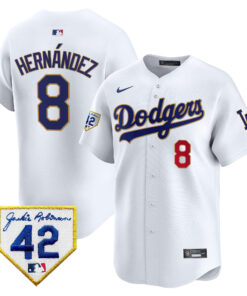 Kike Hernandez 8 Los Angeles Dodgers 2024 Jackie Robinson Patch Men Jersey - White