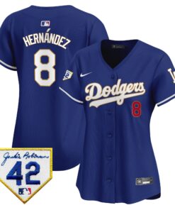 Kike Hernandez 8 Los Angeles Dodgers 2024 Jackie Robinson Patch Women Jersey - Royal