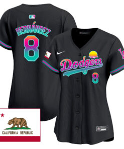 Kike Hernandez 8 Los Angeles Dodgers 2024 Los Angeles City Style California Republic Patch Women Jersey - Black